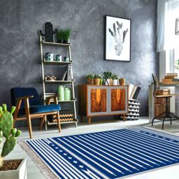 The Mia Bleu And Blanc Kilim Rug - 180 cm x 120 cm - Blue and White - thumbnail 3