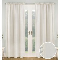 Pair of Slot Top Sheer Voile Panels with Pom-Pom Trim - Cream / 183cm