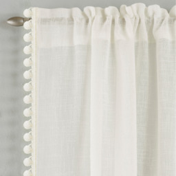 Pair of Slot Top Sheer Voile Panels with Pom-Pom Trim - Cream / 183cm - thumbnail 4