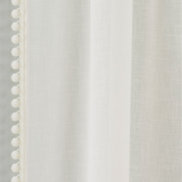 Pair of Slot Top Sheer Voile Panels with Pom-Pom Trim - Cream / 183cm - thumbnail 3