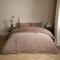 Faux Fur Ribbed Duvet Set - Mink / King
