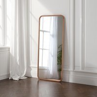 Solid Oak Curved Full Length Wall Mirror - Oak - image 1