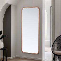 Solid Oak Curved Full Length Wall Mirror - Oak - thumbnail 5