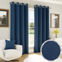 Chester Navy Herringbone Jacquard Blackout Eyelet Curtains - Navy / 168cm - thumbnail 2