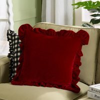 OHS Velvet Plush Cushion Covers - Red / Machine washable at 30°C. Tumble dry friendly. Do not bleach or iron. / 2