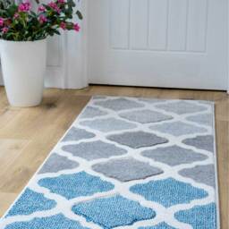 Trellis Geometric Carved Bedroom Living Area Rug - Blue Grey / 240 x 60cm - thumbnail 2