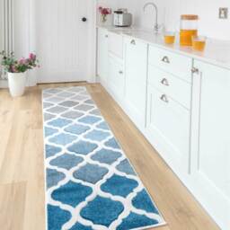 Trellis Geometric Carved Bedroom Living Area Rug - Blue Grey / 240 x 60cm - thumbnail 3