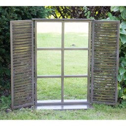 Country Slatted Shutter Window Design Glass Mirror - Silver - thumbnail 2