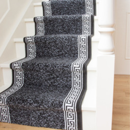 Geometric Bordered Cut To Measure Stair Carpet Runner 70cm Wide - Black / 182cm - thumbnail 2
