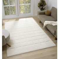 Aya Living Room Area Rugs - Embossed Cubed Design Cream Rug - Cream / 150cm - image 1