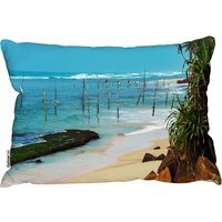 Fishermen On The Ocean Coast Of Sri Lanka Outdoor Cushion - Blue - image 1