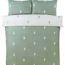 Fir Microfibre Reversible Duvet Cover Set with Pillowcase - Green / Single - thumbnail 3