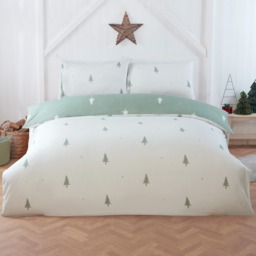Fir Microfibre Reversible Duvet Cover Set with Pillowcase - Green / Single - thumbnail 4