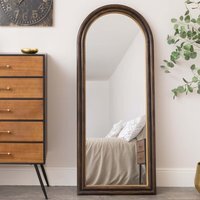 Large Dark Arched Wood & Gold Framed Wall & Leaner Mirror - 166cm X 70cm