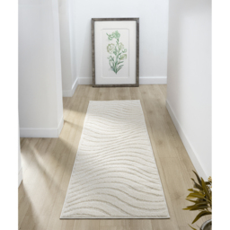 Aya Living Room Area Rugs - Embossed Waves Design Cream Rug - Cream / 150cm - thumbnail 3