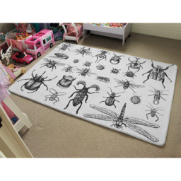 Fleas Many Species In Vintage Old Hand Drawn Style Designer Rug - White / 150cm - thumbnail 2