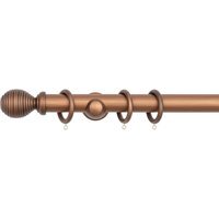 A.Unique Home Ribbed Wooden Curtain Pole with Rings and Fittings (35mm) - Walnut / 150cm - image 1