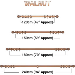 A.Unique Home Ribbed Wooden Curtain Pole with Rings and Fittings (35mm) - Walnut / 150cm - thumbnail 2