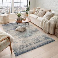 Maia Low Pile Washable Non Slip Living Room Abstract Area Rug Hallway Runner - Navy / 300cm - image 1