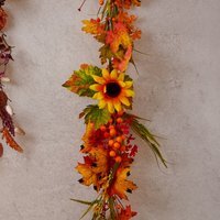 Autumnal Floral Large Pumpkin Garland - Orange