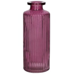 Glass Ribbed Slender Bottle Bud Vase - Aubergine - thumbnail 2