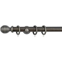 A.Unique Home Ribbed Wooden Curtain Pole with Rings and Fittings (35mm) - Brushed Olive / 180cm