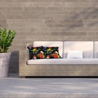 Poppy, Wild Roses, Cornflower With Leaves On Black Outdoor Cushion - Red / 60cm - thumbnail 1
