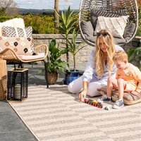 Grey Stripe Outdoor Rug - Souci - Silver, Beige / 230cm
