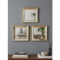 Set Of 3 Square Beaded Mirror - Gold