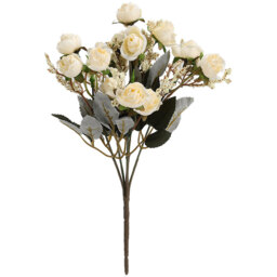 5 Branch 15 Heads Artificial Silk Rose Bouquet - White - thumbnail 5