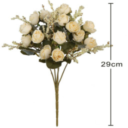 5 Branch 15 Heads Artificial Silk Rose Bouquet - White - thumbnail 2