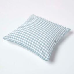Cotton Gingham Check Cushion Cover - Blue / 45cm - thumbnail 4