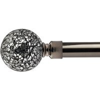16-19mm Mirrored Extendable Eyelet Metal Curtain Pole Set - Black Silk / 120cm