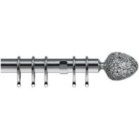 35mm Fixed Length Metal Curtain Pole Set Satin Silver Alexia Finial - Silver / 220cm - thumbnail 1