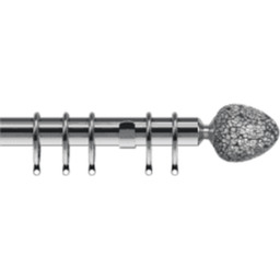 35mm Fixed Length Metal Curtain Pole Set Satin Silver Alexia Finial - Silver / 220cm - thumbnail 2