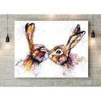 Kissing Hares Canvas - Brown / 8 x 12 in