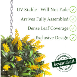 Best Artificial 24cm Yellow Lush Lavender Hanging Basket Flower Topiary Ball - Yellow - thumbnail 2