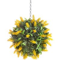 Best Artificial 24cm Yellow Lush Lavender Hanging Basket Flower Topiary Ball - Yellow