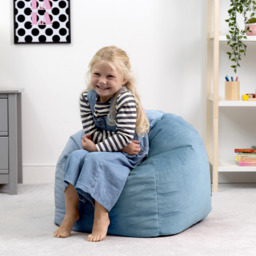 Kids Bean Bag Chair, Velvet Childrens Bean Bag for Girls and Boys - Mineral Blue - thumbnail 4