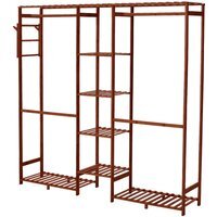 Livingandhome Wooden Clothes Rack with Side Hooks - Brown
