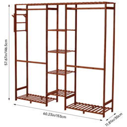 Livingandhome Wooden Clothes Rack with Side Hooks - Brown - thumbnail 2
