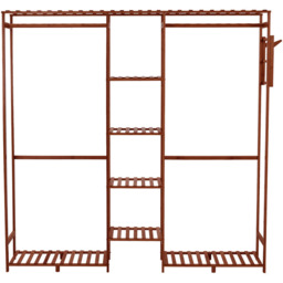 Livingandhome Wooden Clothes Rack with Side Hooks - Brown - thumbnail 3