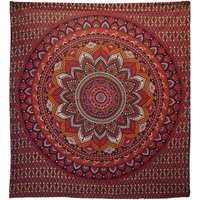 Double Cotton Bedspread Wall Hanging - Mandala Design, OrangeBlue - Orange