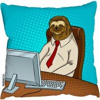 Sloth Animal Office Worker Pop Art Retro Outdoor Cushion - Blue / 60cm - image 1