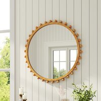 Pine Wood Wall-Mounted Decorative Mirror - Natural Wood Colour / 79cm - image 1