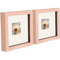 "6"" x 6"" 3D Box Photo Frames - 2"" x 2"" Mount - Pack of 2 - Light Brown/Ivory"