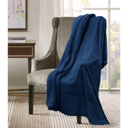 Snug Soft Chevron Patterned Blanket Mink Throw  - Navy / 127x152 - thumbnail 2