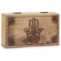 Hamsa Black Engraved Square Jewelry Box, Stylish Storage Gift - Brown