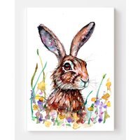 Meadow Hare Watercolor Print on Canvas Wall Art - Brown / 30 x 20 in