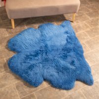 British Moorland Genuine Double Sheepskin Rug in Blue - Blue